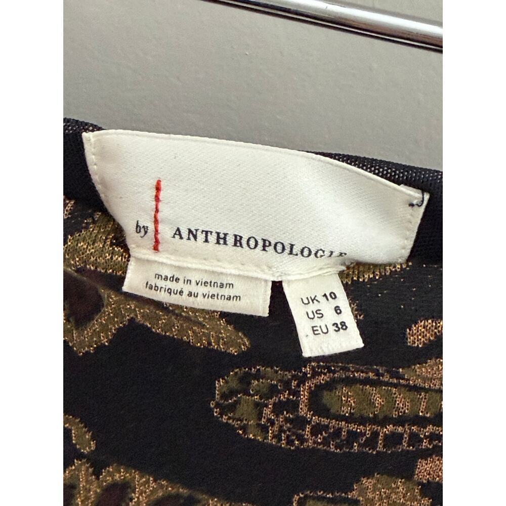 Anthropologie Viviana Jacquard Paisley Flared Trousers Black/Gold Women's US 6 - Picture 6 of 12